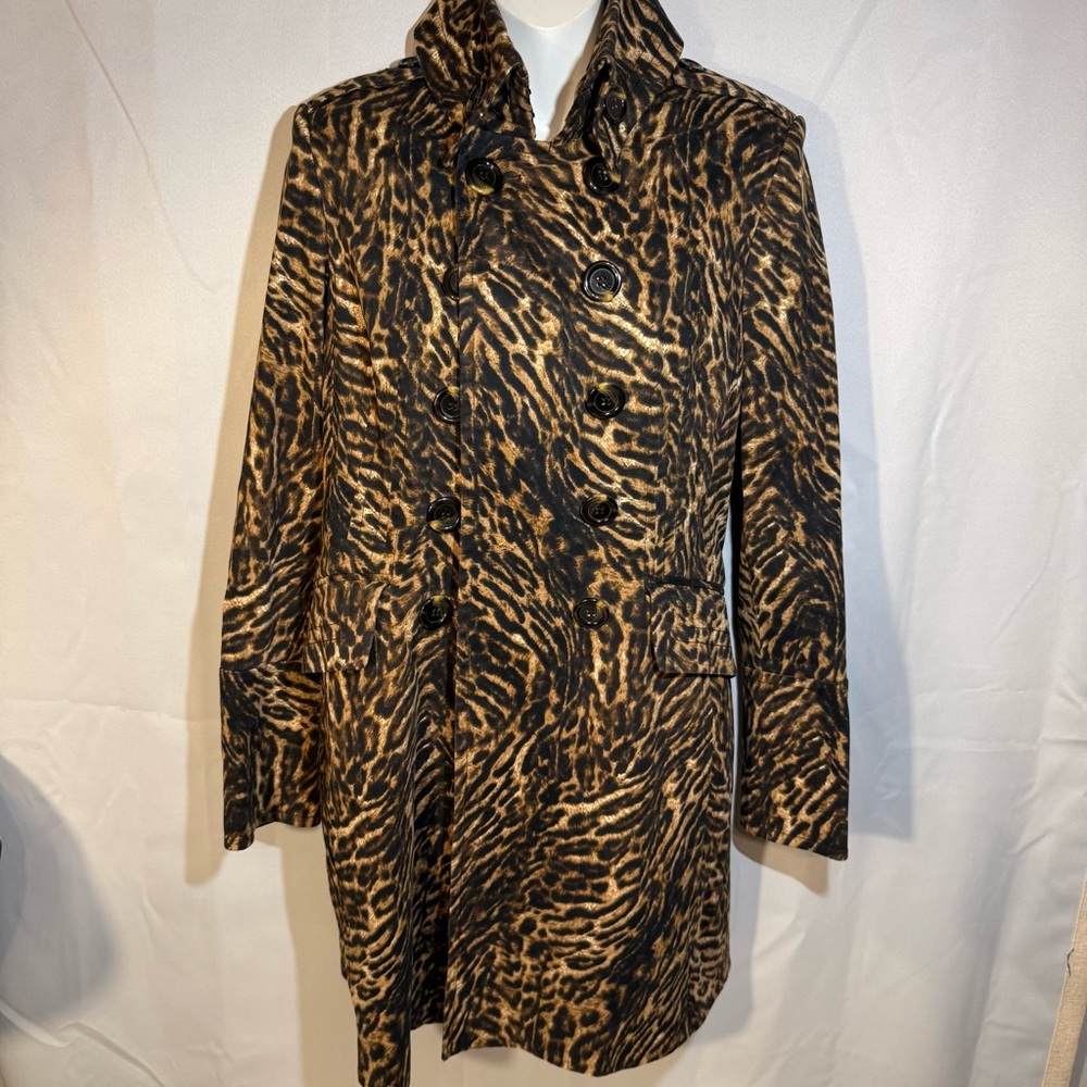 Et Cetera Leopard Animal Print Double Breasted Coat Size 4 Statement Jacket